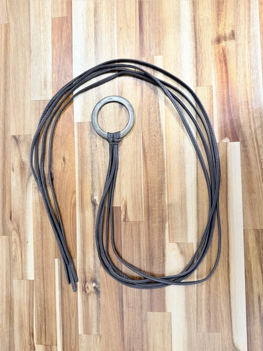 Brown Leather Wrap Belt with Antique Brass Ring